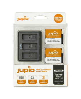 Jupio Value Pack: 2x Battery GoPro HERO 9 | HERO 10 | AHDBT-901 1730mAh + Compact USB Triple Charger
