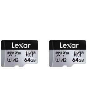 Lexar 64GB Silver Plus R205/W100 V30 UHS-I Micro SD Card Twin Pack