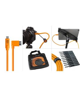 Tether Tools Starter Tethering Kit - TetherPro USB-C to 3.0 Micro-B Right Angle 15' (4.6m) High-Visibility Orange
