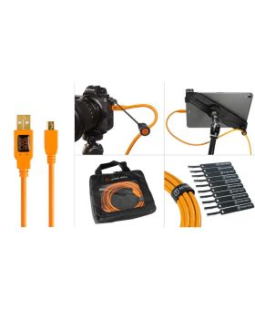 Tether Tools Starter Tethering Kit - TetherPro USB 2.0 to Mini-B 5-Pin 15' (4.6m) High-Visibility Orange