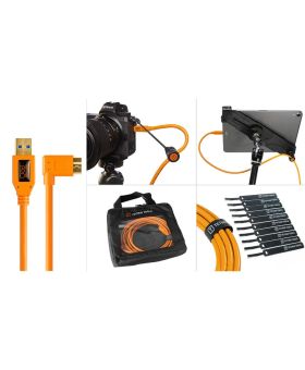 Tether Tools Starter Tethering Kit - TetherPro USB 3.0 to Micro-B Right Angle 15' (4.6m) High-Visibility Orange