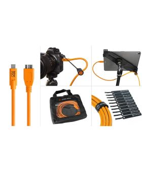 Tether Tools Starter Tethering Kit - TetherPro USB-C to 3.0 Micro-B 15' (4.6m) High-Visibility Orange