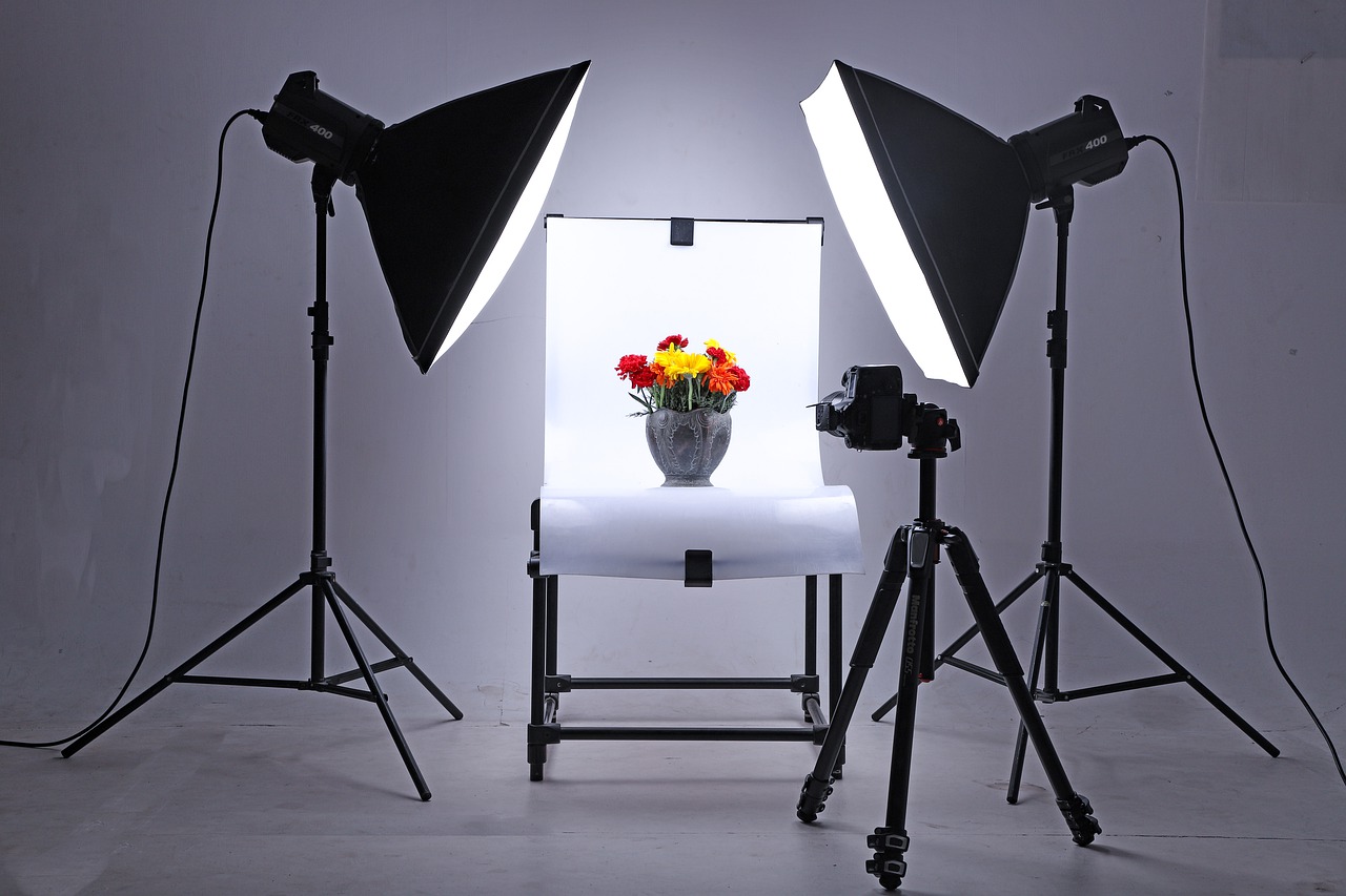 product photography session using lights and white backdrop
